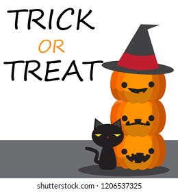 Trick or treat design background, Cute cartoon character. Halloween theme Vector holiday, can be used as a greeting card, poster, print or banner, witch pot, vector illustration.