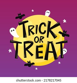 Trick or treat design with cute pumpkin. Halloween background. Jack o lantern Bowl. Flat style vector illustration.