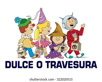 Trick or treat (Dulce o travesura) - Children walking asking for candy - Halloween