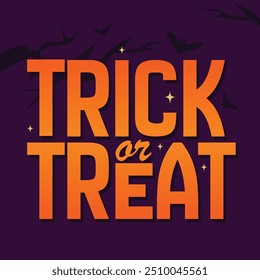 Efeito de texto editável Trick or Treat. Trick ou tratar banner, cartaz, cartão de saudação para o feriado de Halloween. Logotipo Feliz Halloween, adesivo, etiqueta