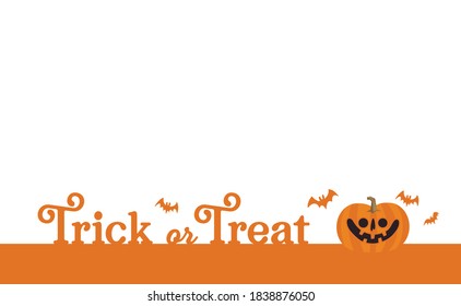 Trick or treat foot banner for halloween party. Cute pumpkin illustration. 