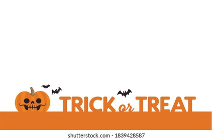 Trick or treat foot banner for halloween party. Cute pumpkin illustration. 