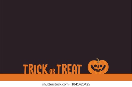 Trick or treat foot banner for halloween party. Cute pumpkin illustration. 