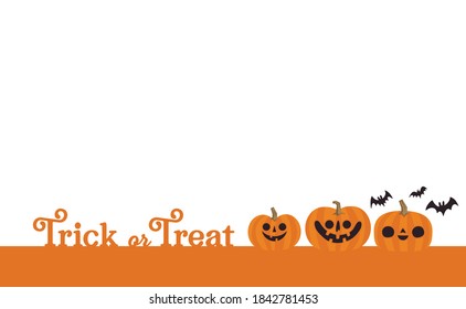 Trick or treat foot banner for halloween party. Cute pumpkin illustration. 