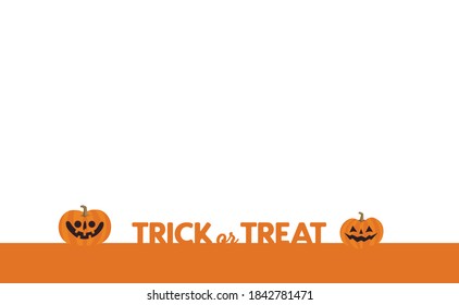 Trick or treat foot banner for halloween party. Cute pumpkin illustration. 