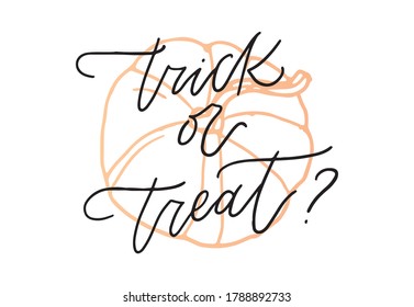 Trick oder Treat frase zu Halloween. Vektorgrafik für Foto-Overlay, Banner, Poster, Grußkarte, Partyeinladung.