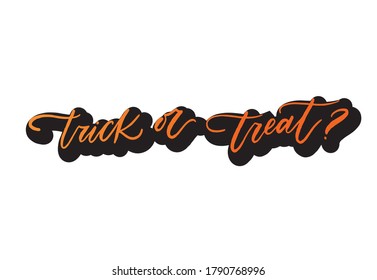 Trick oder Treat frase zu Halloween. Vektorgrafik für Foto-Overlay, Banner, Poster, Grußkarte, Partyeinladung.