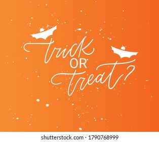 Trick oder Treat frase zu Halloween. Vektorgrafik für Foto-Overlay, Banner, Poster, Grußkarte, Partyeinladung.