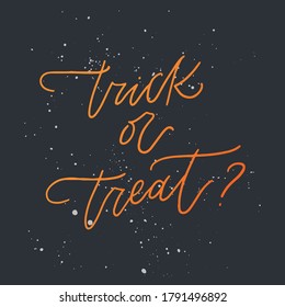 Trick oder Treat frase zu Halloween. Vektorgrafik für Foto-Overlay, Banner, Poster, Grußkarte, Partyeinladung.