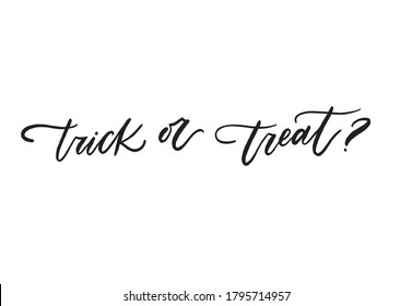 Trick oder Treat frase zu Halloween. Vektorgrafik für Foto-Overlay, Banner, Poster, Grußkarte, Partyeinladung.