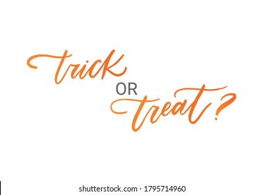 Trick oder Treat frase zu Halloween. Vektorgrafik für Foto-Overlay, Banner, Poster, Grußkarte, Partyeinladung.