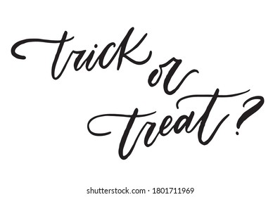 Trick oder Treat frase zu Halloween. Vektorgrafik für Foto-Overlay, Banner, Poster, Grußkarte, Partyeinladung.