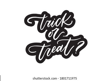 Trick oder Treat frase zu Halloween. Vektorgrafik für Foto-Overlay, Banner, Poster, Grußkarte, Partyeinladung.