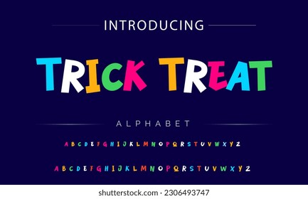 Trick Treat Funky colorful cartoon font type. Vector alphabet