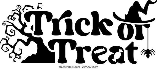 trick or treat funny halloween fall autumn quote for kids black vector graphic file