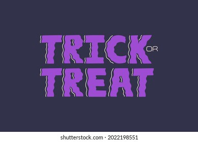 Trick or treat funny Halloween handwritten text, purple color. Scary hand drawn typography quote. Cute vector inspiration slogan or phrase. Illustration for invitation, celebration on black background