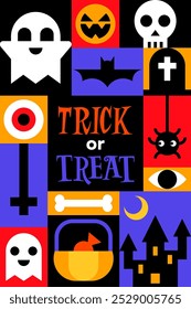 Trick or Treat Geometric Halloween Poster with Bold Icons