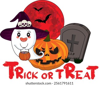 Trick Or Treat Ghost With Candy Vector