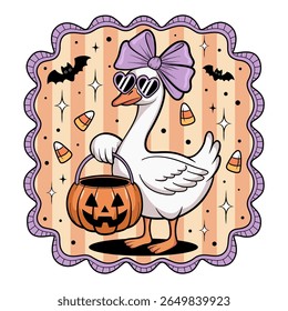 Truque ou deleite com ganso na ilustração de Halloween 