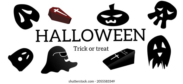 
trick or treat,
greeting cards, happy Halloween and some ghosts and coffins