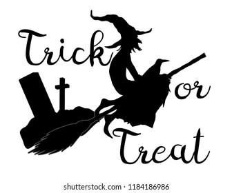 Trick or treat halloween background with flying witc