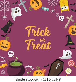 Trick or Treat Halloween background. Halloween party greeting card. Vector illustration
