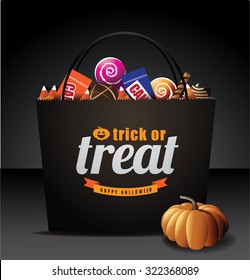 Trick or Treat Halloween bag EPS 10 vector royalty free stock illustration for greeting card, ad, promotion, poster, flier, blog, article, social media, marketing