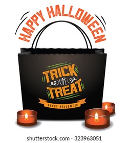 Trick or Treat Halloween bag EPS 10 vector royalty free stock illustration for greeting card, ad, promotion, poster, flier, blog, article, social media, marketing