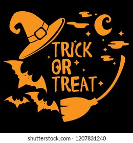 Trick or treat Halloween banner with bats and witches hat