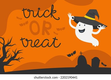 Trick or treat, Halloween card in flat style