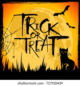 Trick or Treat Halloween card. Handwritten modern calligraphy, vector illustration. Template for banners, posters, merchandising, cards or photo overlays.
