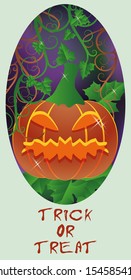 Trick or Treat Halloween card, Pumpkin, vector illustration