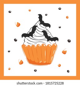 Trick or treat. Halloween cupcake decoration in black and orange colors poster design