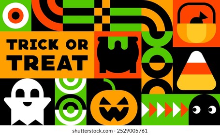 Trick or Treat Halloween Design with Colorful Halloween Elements Icons Ilustração de vetor