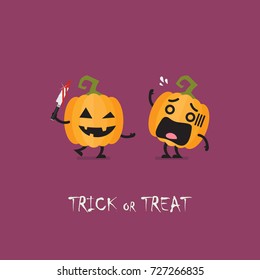 Trick or Treat. Halloween funny pumpkin characters