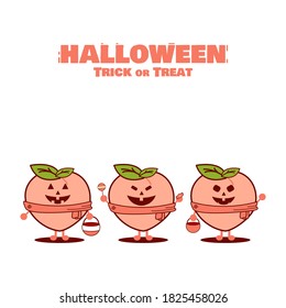Trick or treat in halloween. Happy Halloween. Peach character.
