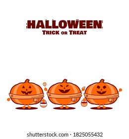 Trick or treat in halloween. Happy Halloween. Pumpkin character.