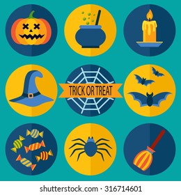 Trick or Treat. Halloween icons set, vector illustration in flat style