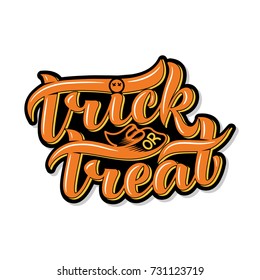 Trick or treat. Halloween. Isolated on a white background. Lettering composition, great for holiday gift card. Vector illustration