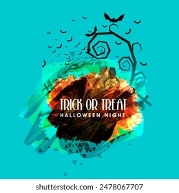 Trick or Treat, Halloween Night Party celebration with scary flying bats on blue background.