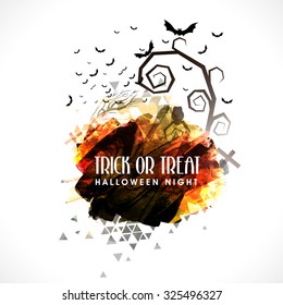 Trick or Treat, Halloween Night Party celebration with scary flying bats on grey background.