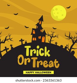 Trick or Treat Halloween party and sale design with cute and funny vector style