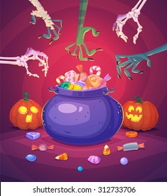 Dulce o trate. Tarjeta de fondo de afiche de Halloween.Ilustración vectorial.