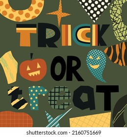 Trick or treat Halloween poster. Collage art. Cutout letters and forms. Halloween party invitation card.