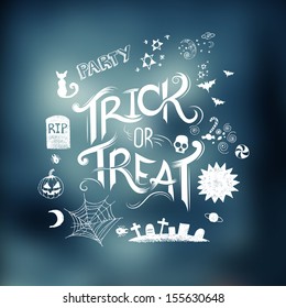 Trick or Treat Halloween poster design with hand drawn elements.