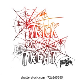 Trick or Treat Halloween poster design, Hand Drawn Sketch Vector illustration.