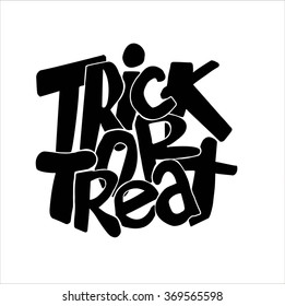 Trick or treat. Halloween poster with hand lettering and silhouette on grunge background.