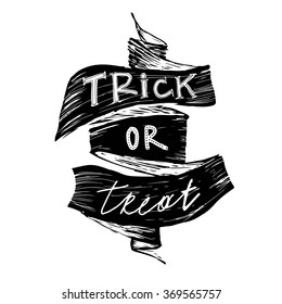 Trick or treat. Halloween poster with hand lettering and silhouette on grunge background.