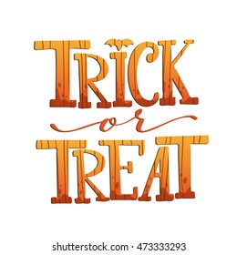 Trick or treat. Halloween poster with hand lettering and pumpkin texture on white isolated background.