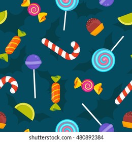 Trick or Treat Halloween seamless candy pattern. Vector illustration 